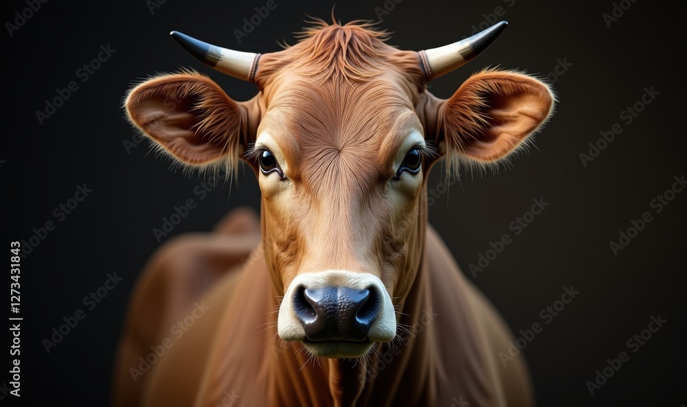 A close-up of a serene cow, highlighting its features and expressions, perfect for agricultural, dairy, or animal welfare themes. A close-up of a serene cow, highlighting its features and expressions, perfect for agricultural, dairy, or animal welfare themes.