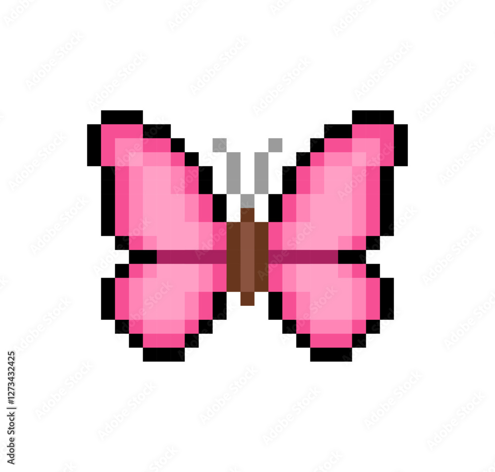 Fototapeta premium Pink Butterfly icon in perfect Pixel Art isolated from white background - editable pixelated vector illustration