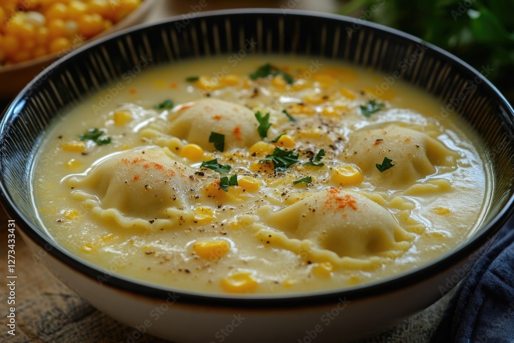 A bowl of hot soup sitting on a table, perfect for a cozy dinner or lunch A bowl of hot soup sitting on a table, perfect for a cozy dinner or lunch