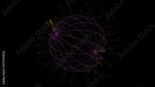 Abstract colors sci-fi sphere with particles and lines. Technology network connection on world. Futuristic vector illustration. Global digital connections ai. 3D wireframe geometric sphere.