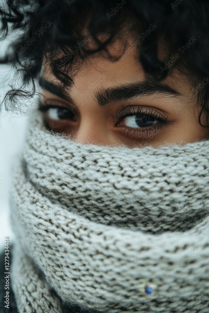 Warm scarf wrapped around the eyes. Warm scarf wrapped around the eyes.