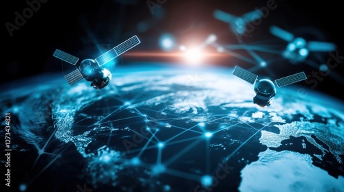 Fototapeta Naklejka Na Ścianę i Meble -  Satellite communication advancements earth orbit digital technology space environment aerial view connectivity concept