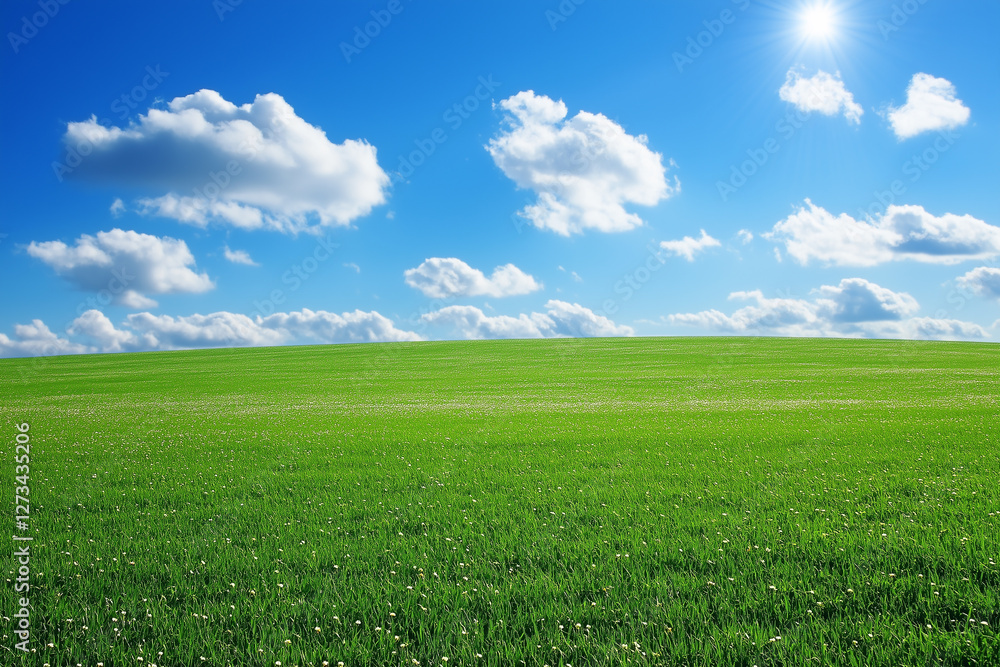 Green field with daisies sunny day Green field with daisies sunny day