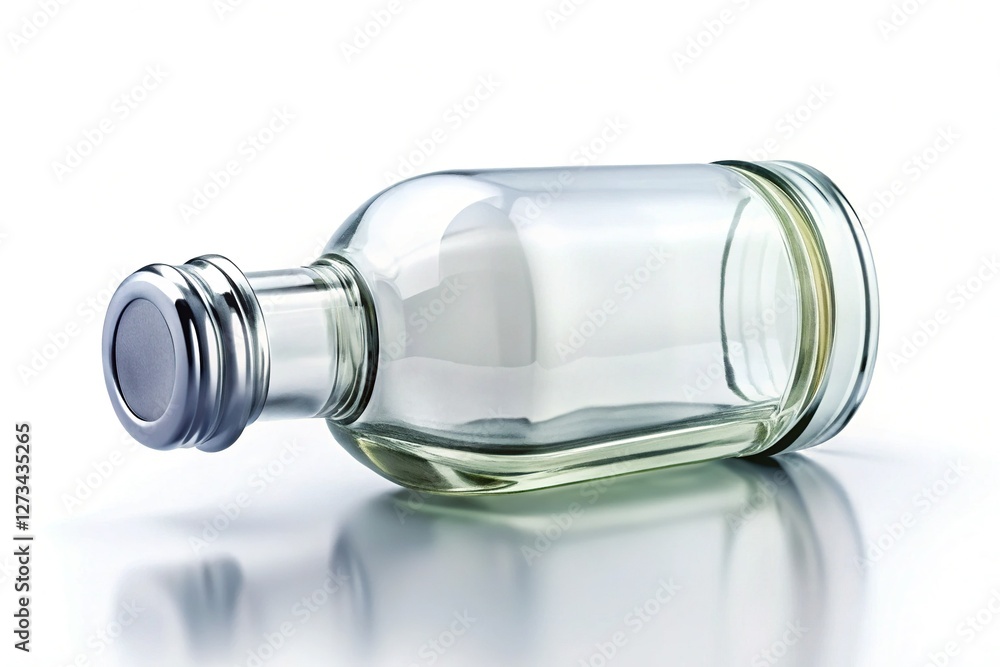 Empty Glass Bottle with Screw Top, White Background - Stock Photo Empty Glass Bottle with Screw Top, White Background - Stock Photo