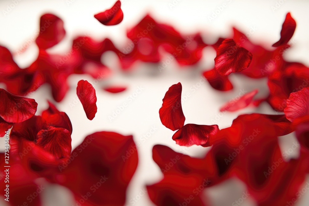 A decorative arrangement of bright red petals on a white plate, perfect for use in floral designs or as a symbol of love and passion A decorative arrangement of bright red petals on a white plate, perfect for use in floral designs or as a symbol of love and passion