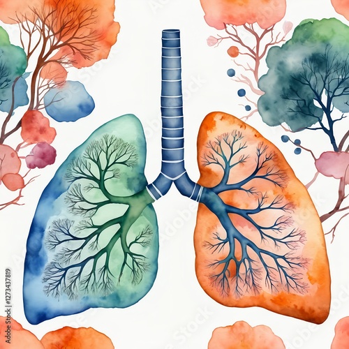 Watercolor Lungs and Trees - Breath of Life