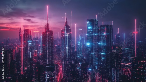 Wallpaper Mural Digital economy future a futuristic city skyline at night showcasing innovation and technology advancements Torontodigital.ca