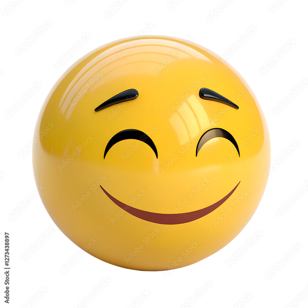 Fototapeta premium A yellow emoji with softly closed eyes and a gentle smile, expressing serene happiness and tranquility