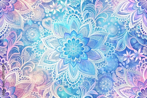 Wallpaper Mural Pastel Pink & Blue Intricate Lace Abstract Design - Seamless Pattern Background Torontodigital.ca