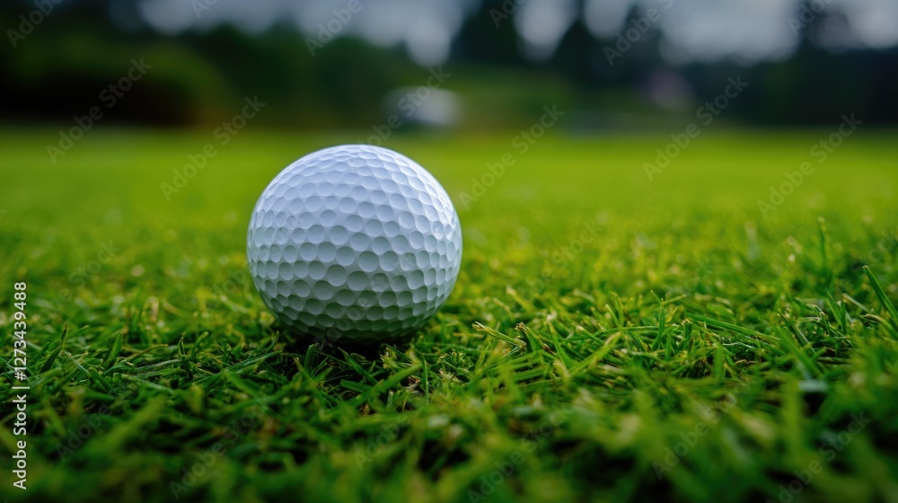 A single golf ball sits atop a vibrant green grass, perfect for a golf course or sports-themed image A single golf ball sits atop a vibrant green grass, perfect for a golf course or sports-themed image