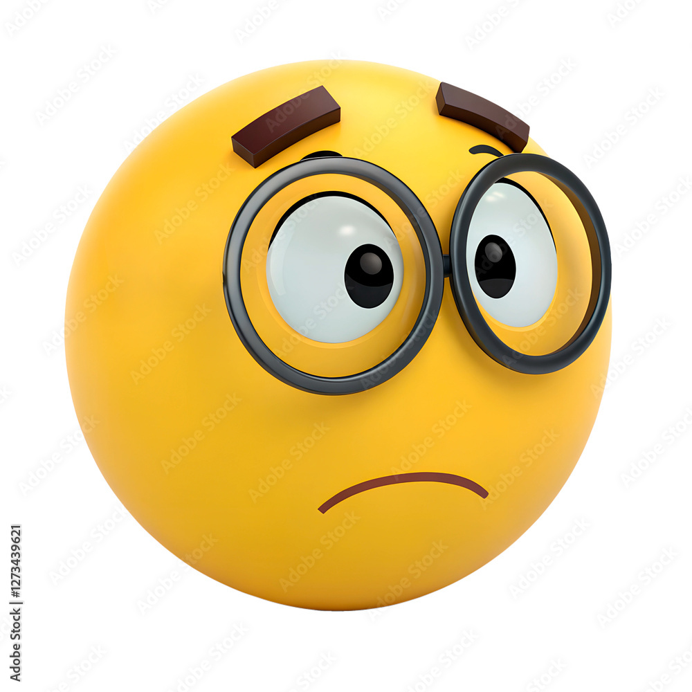 A yellow face with large round glasses and furrowed brows, showing puzzlement or critical thinking A yellow face with large round glasses and furrowed brows, showing puzzlement or critical thinking