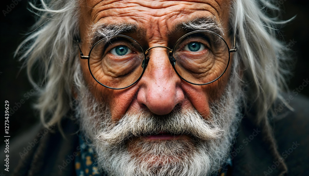 Extreme close-up portrait, elderly man, weathered face Extreme close-up portrait, elderly man, weathered face