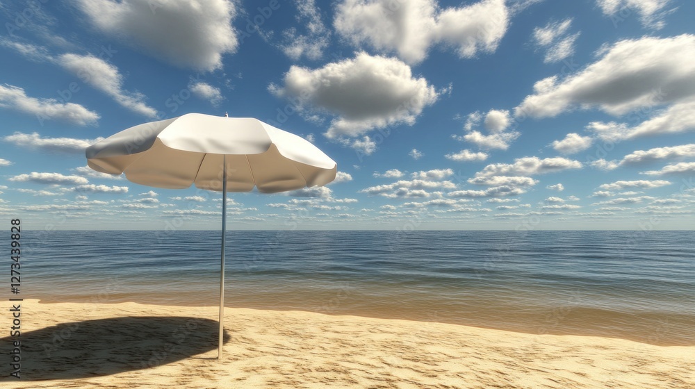 Serene Beach Umbrella Under Summer Sky Serene Beach Umbrella Under Summer Sky