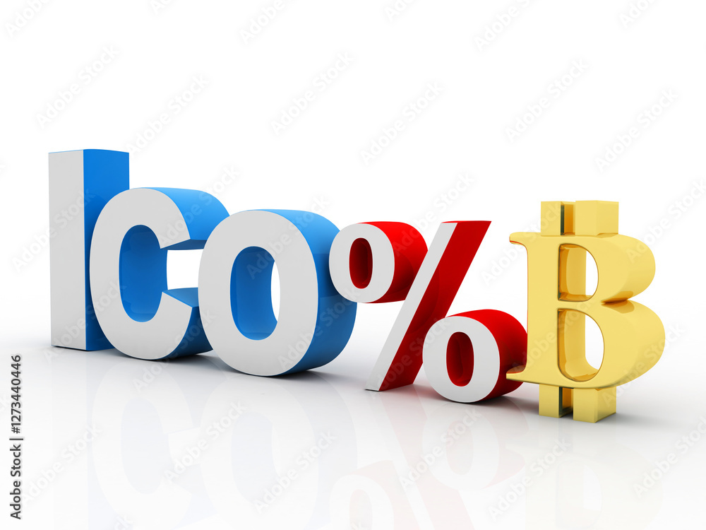 3d rendering Initial coin offering with bitcoin 3d rendering Initial coin offering with bitcoin