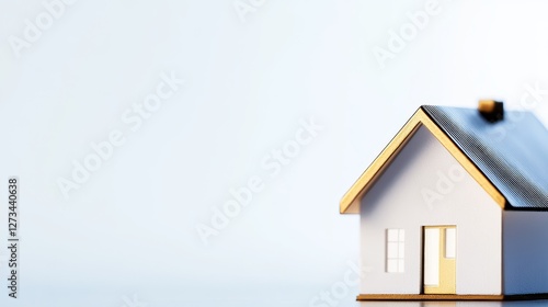 Minimalist model house on a plain background, symbolizing home ownership and real estate