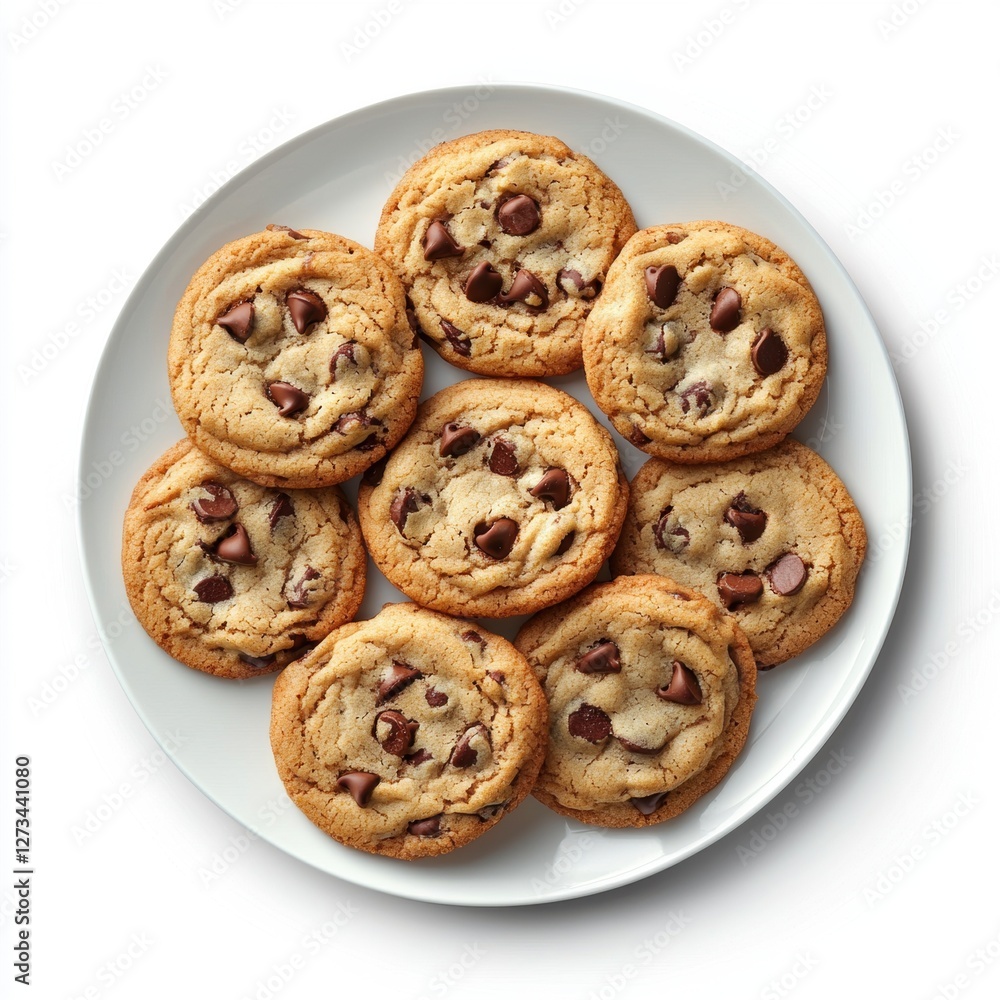 Soft and chewy chocolate chip cookies on a white plate isolated on white Soft and chewy chocolate chip cookies on a white plate isolated on white