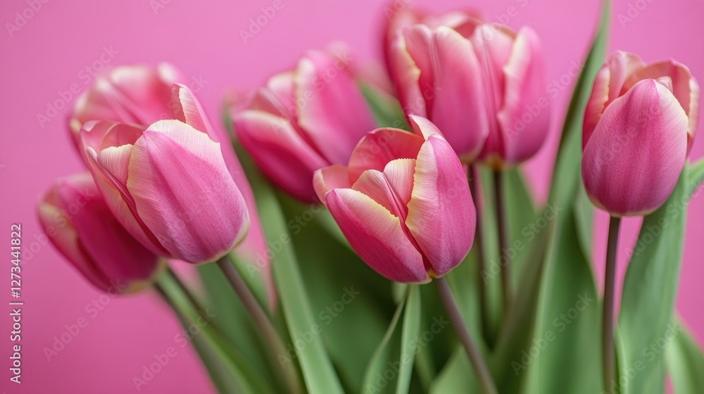 Fresh bouquet of pink tulips arranged in a decorative vase Fresh bouquet of pink tulips arranged in a decorative vase