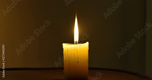 A candle burns in the dark
