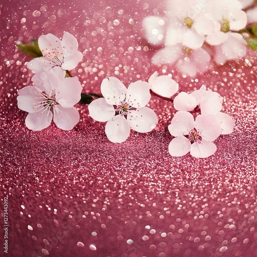 A luxurious background with sparkling cherry blossoms