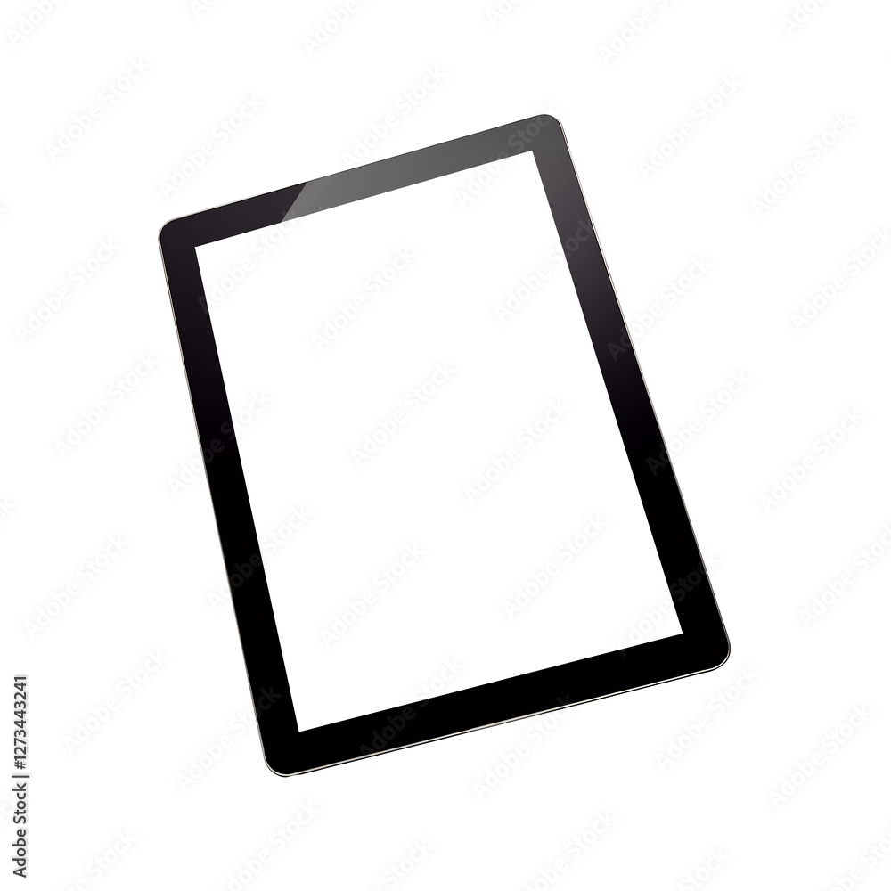 Tablet device showcased on a plain surface, highlighting its sleek black design and glossy finish Tablet device showcased on a plain surface, highlighting its sleek black design and glossy finish
