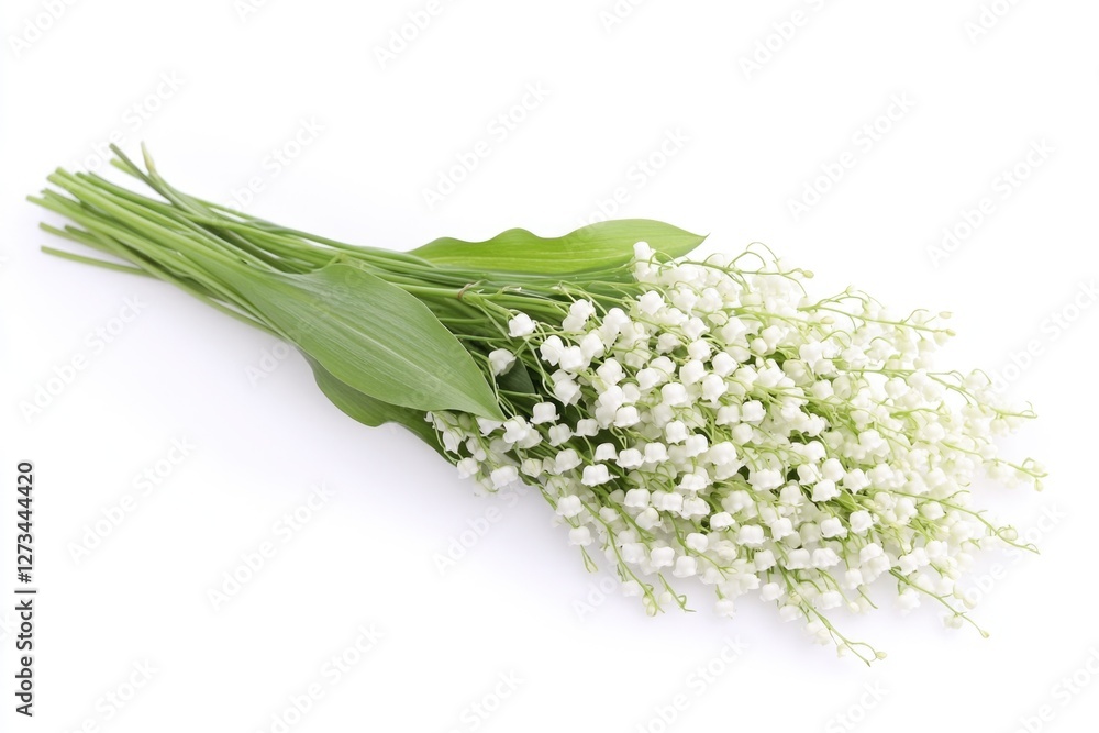 A bouquet of white flowers arranged on a clean and pure white surface A bouquet of white flowers arranged on a clean and pure white surface
