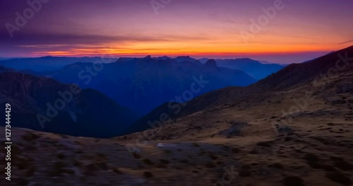 Flying over the beautiful mountain ranges at dusk