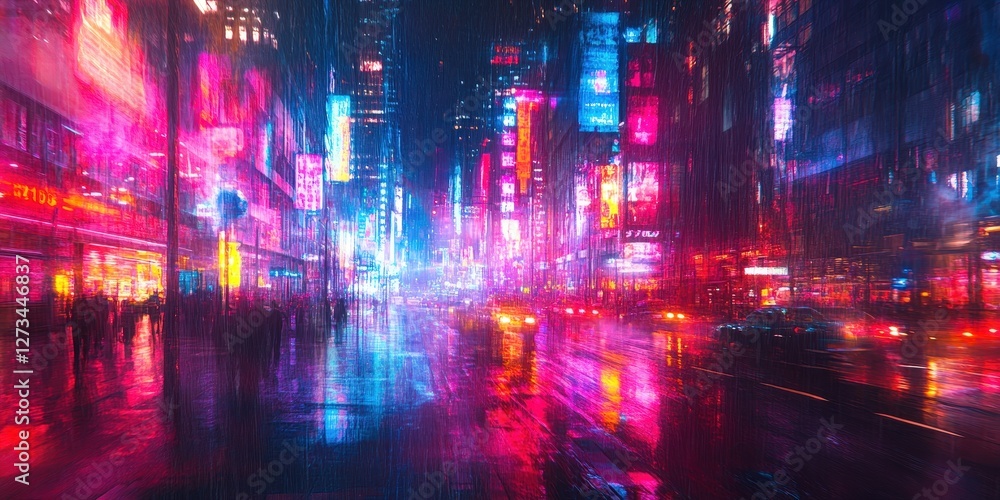 Fototapeta premium A vibrant futuristic cityscape ablaze with reds, pinks, blues, and purples, exuding energy and dynamism through its diverse architectural wonders