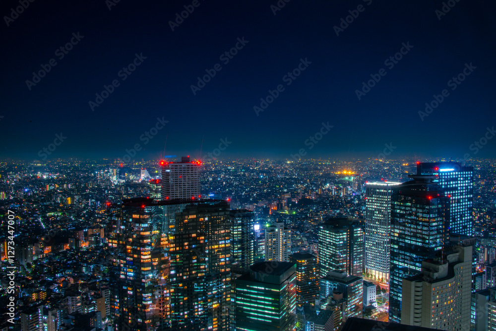 Obraz premium Night scene of Shinjuku Tokyo, the Beautiful atmosphere of Tokyo in the evening.