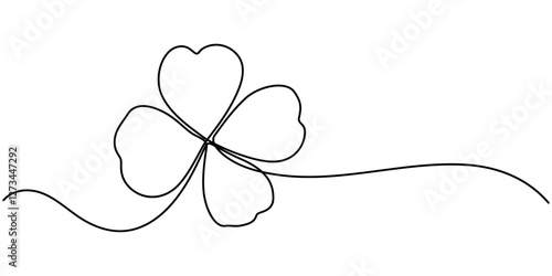 Three leaves clover in one continuous line drawing vector illustration. Pro vector, Continuous one line drawing of four leaf clovers. Clover four-leaf in continuous single line art drawing vector 