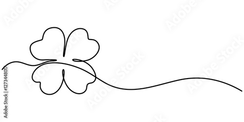 Three leaves clover in one continuous line drawing vector illustration. Pro vector, Continuous one line drawing of four leaf clovers. Clover four-leaf in continuous single line art drawing vector 