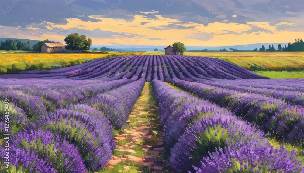 Lavender field with copy space for relaxation and aromatherapy in natural setting Lavender field with copy space for relaxation and aromatherapy in natural setting