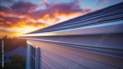 Sunset view of a house with new gutters