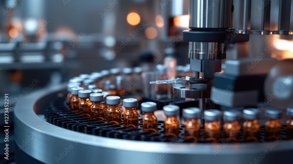 A machine with various sized bottles and machinery components A machine with various sized bottles and machinery components
