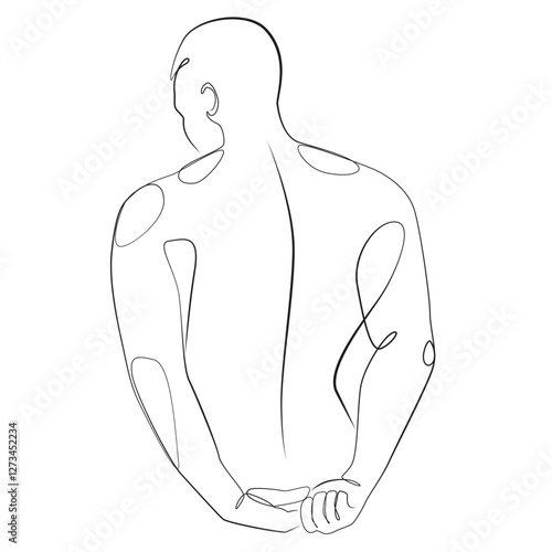 Man back one line drawing on white isolated background