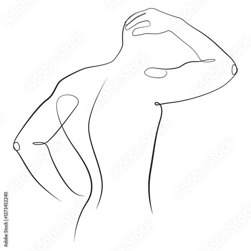 Man back one line drawing on white isolated background