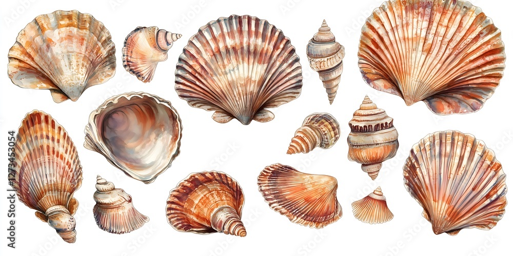 Set of watercolor seashells on a white background. Set of watercolor seashells on a white background.