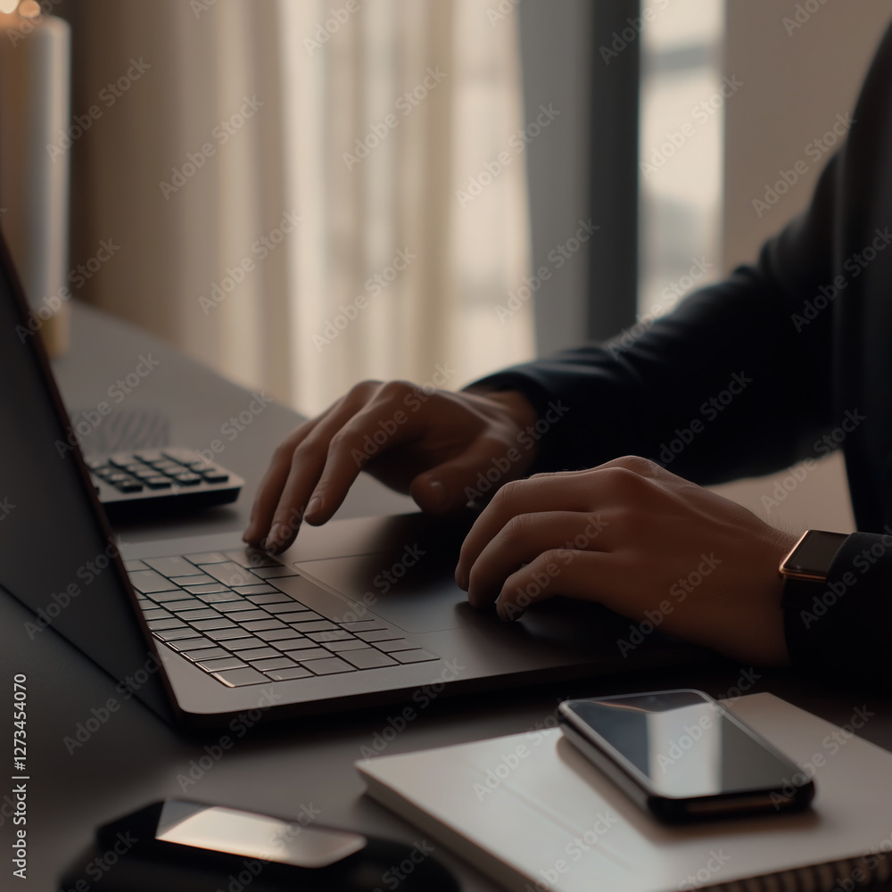 Professional working on laptop in modern office Professional working on laptop in modern office