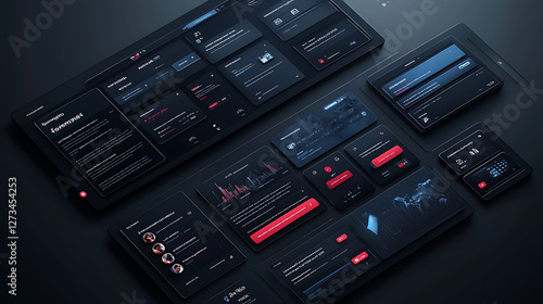 Dark Mode UI Design, Futuristic E-Commerce Platform with Floating Buttons and 3D Effects