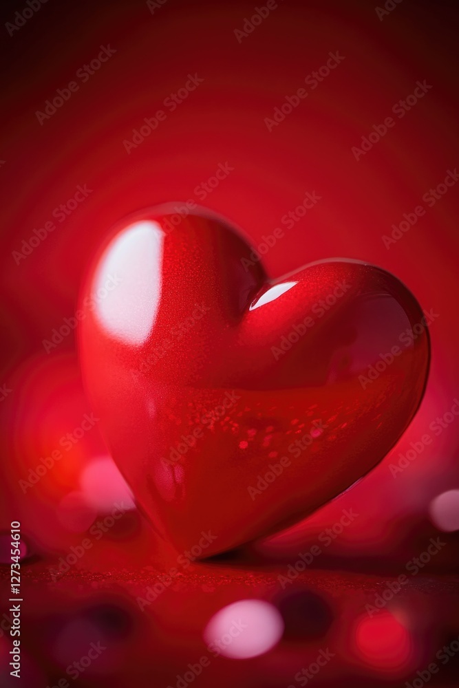A heart-shaped object sits on a bright red background, providing a bold and eye-catching visual A heart-shaped object sits on a bright red background, providing a bold and eye-catching visual