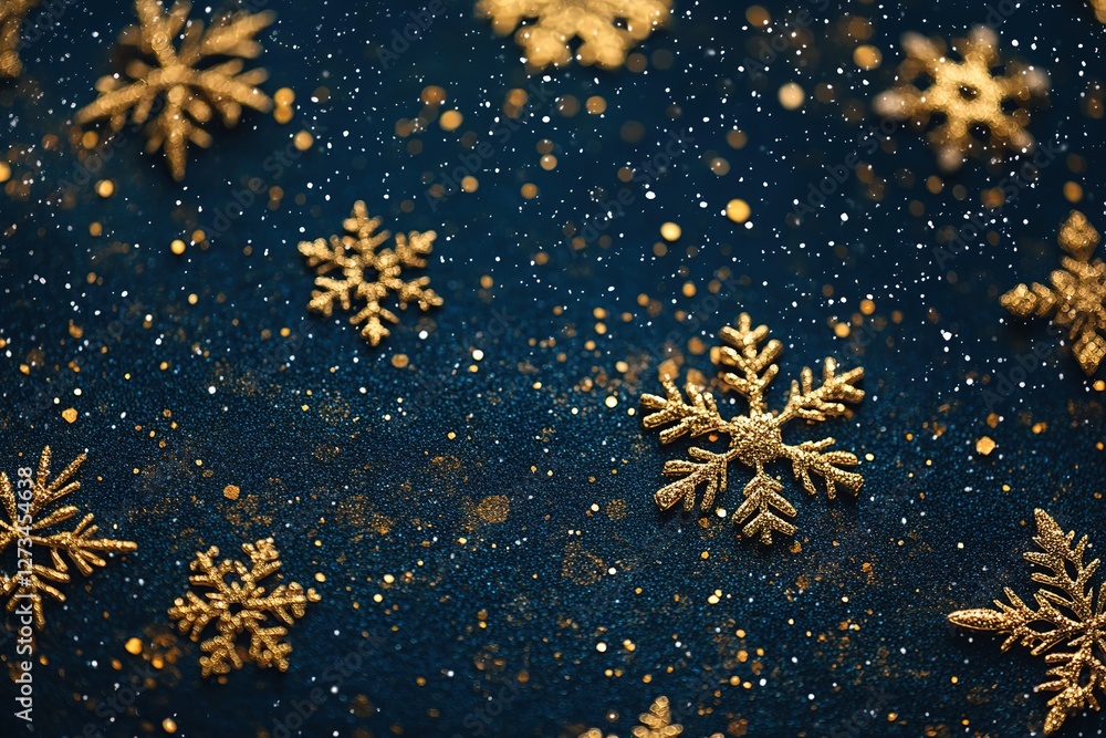 Elegant Midnight Blue Winter Background with Falling Golden Snowflakes: Perfect for Holiday Cards, Invitations, Festive Designs, Winter Wonderland Themes, Christmas Greetings, New Year's Eve Elegant Midnight Blue Winter Background with Falling Golden Snowflakes: Perfect for Holiday Cards, Invitations, Festive Designs, Winter Wonderland Themes, Christmas Greetings, New Year's Eve