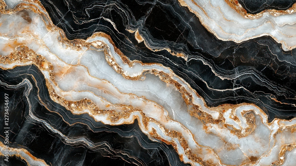 Obraz premium Black and gold marble texture background with flowing veins