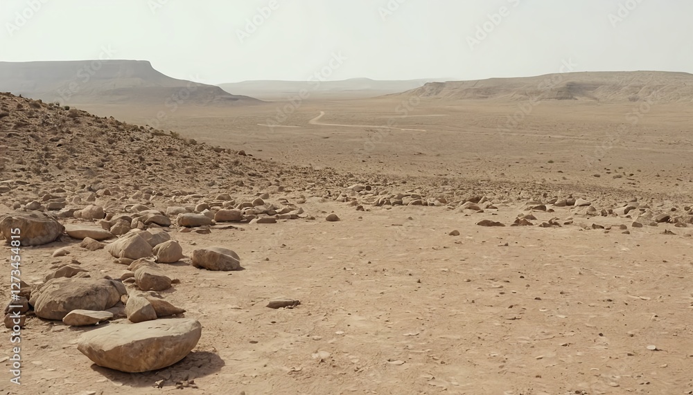 Obraz premium Desert Landscape with Rocks and Distant Mountains