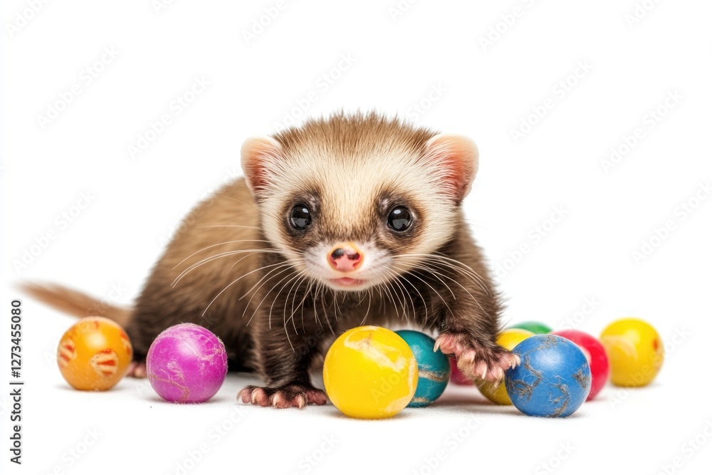 A ferret surrounded by colorful Easter eggs, great for spring or holiday themed projects A ferret surrounded by colorful Easter eggs, great for spring or holiday themed projects