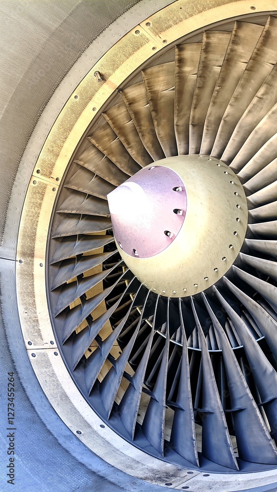 Obraz premium Close-up view of an airplane turbofan engine fan blade