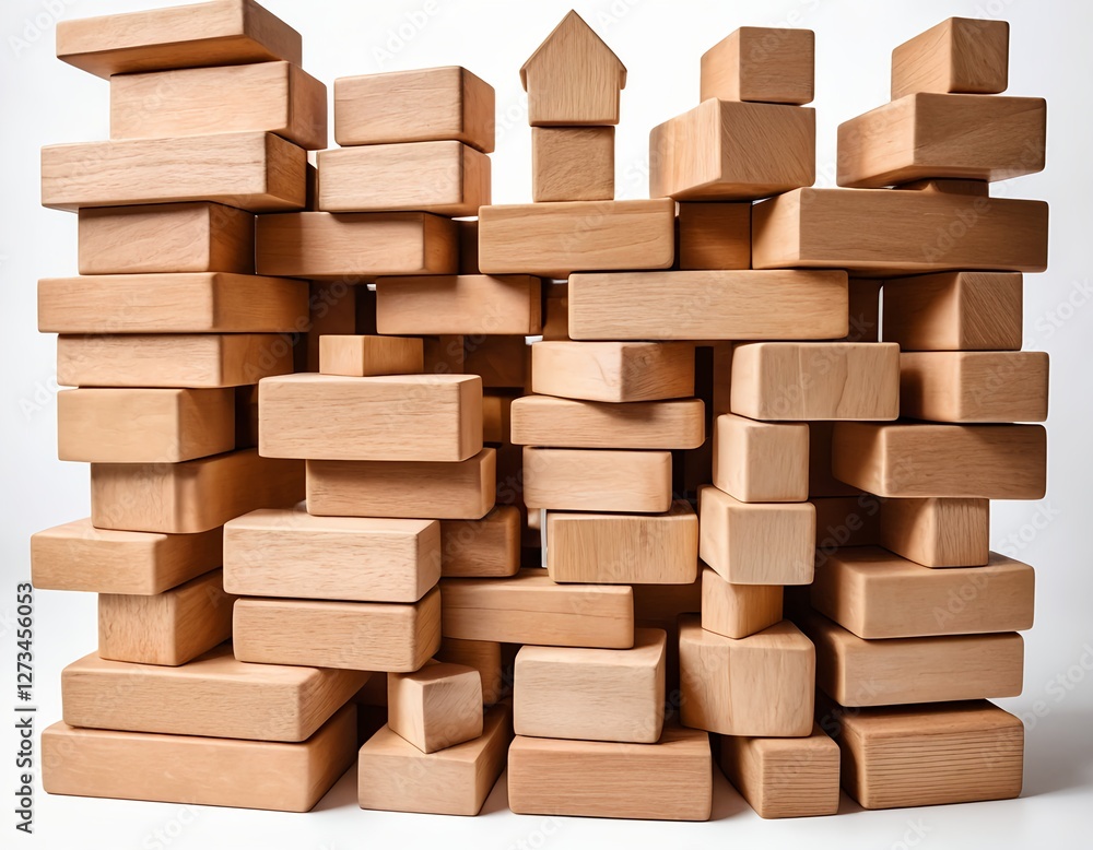 Stack of Wooden Blocks, Building Blocks, Construction Toy Stack of Wooden Blocks, Building Blocks, Construction Toy