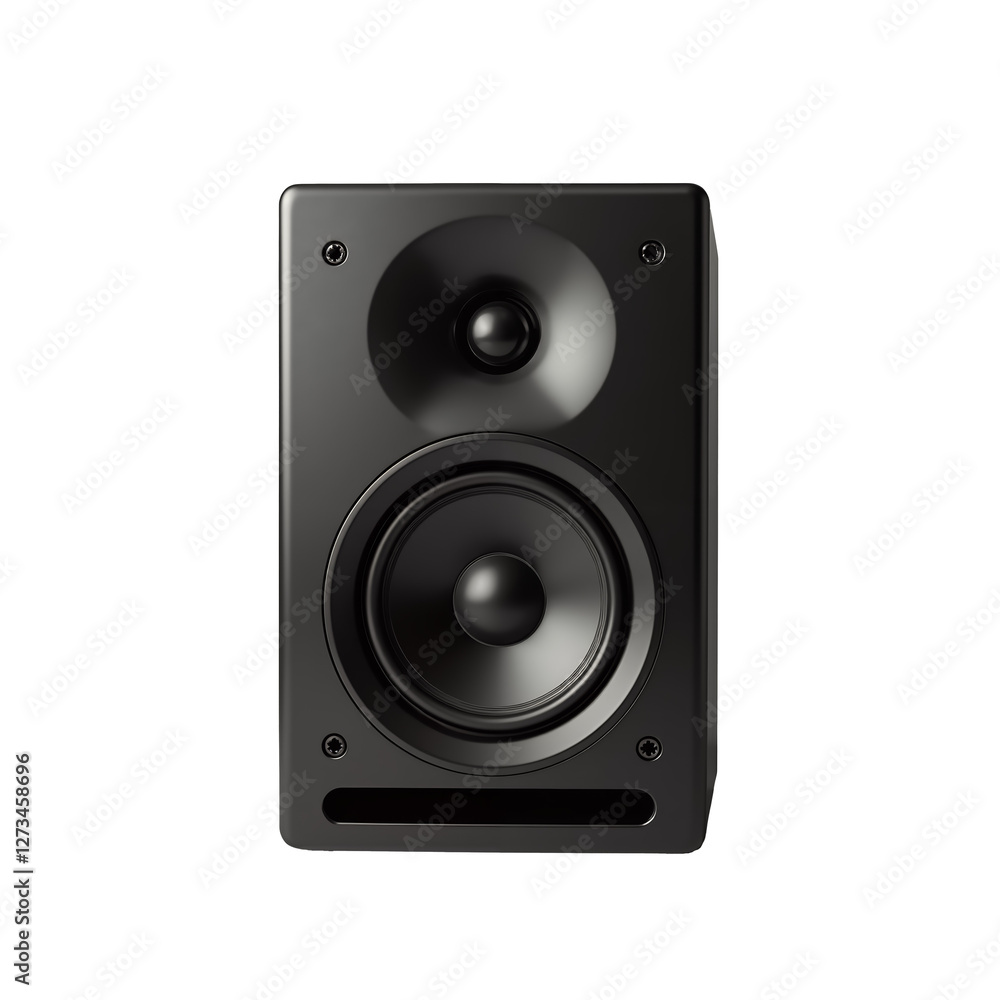 Black studio monitor speaker with dual woofers and tweeter for enhanced audio performance Black studio monitor speaker with dual woofers and tweeter for enhanced audio performance