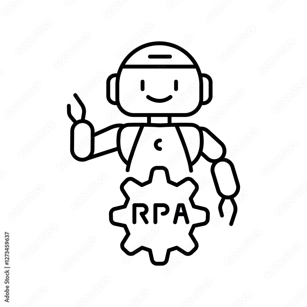 robotic process automation black line icon. robotic process automation black line icon.