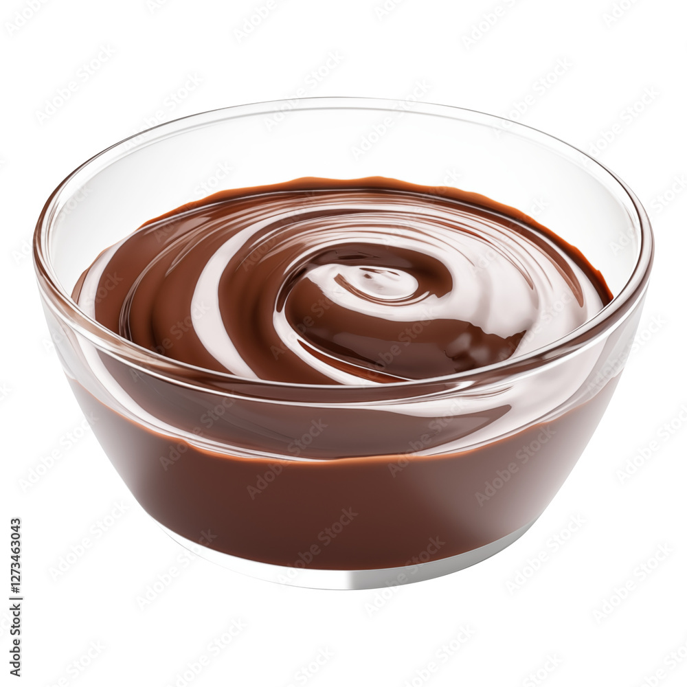 glass bowl of chocolate paste or sauce isolated on transparent white background, clipping path glass bowl of chocolate paste or sauce isolated on transparent white background, clipping path