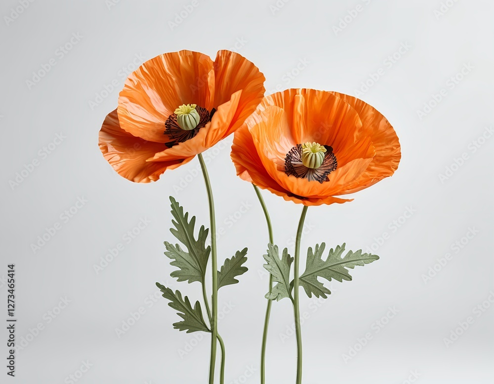 Fototapeta premium Two Orange Poppies on White Background