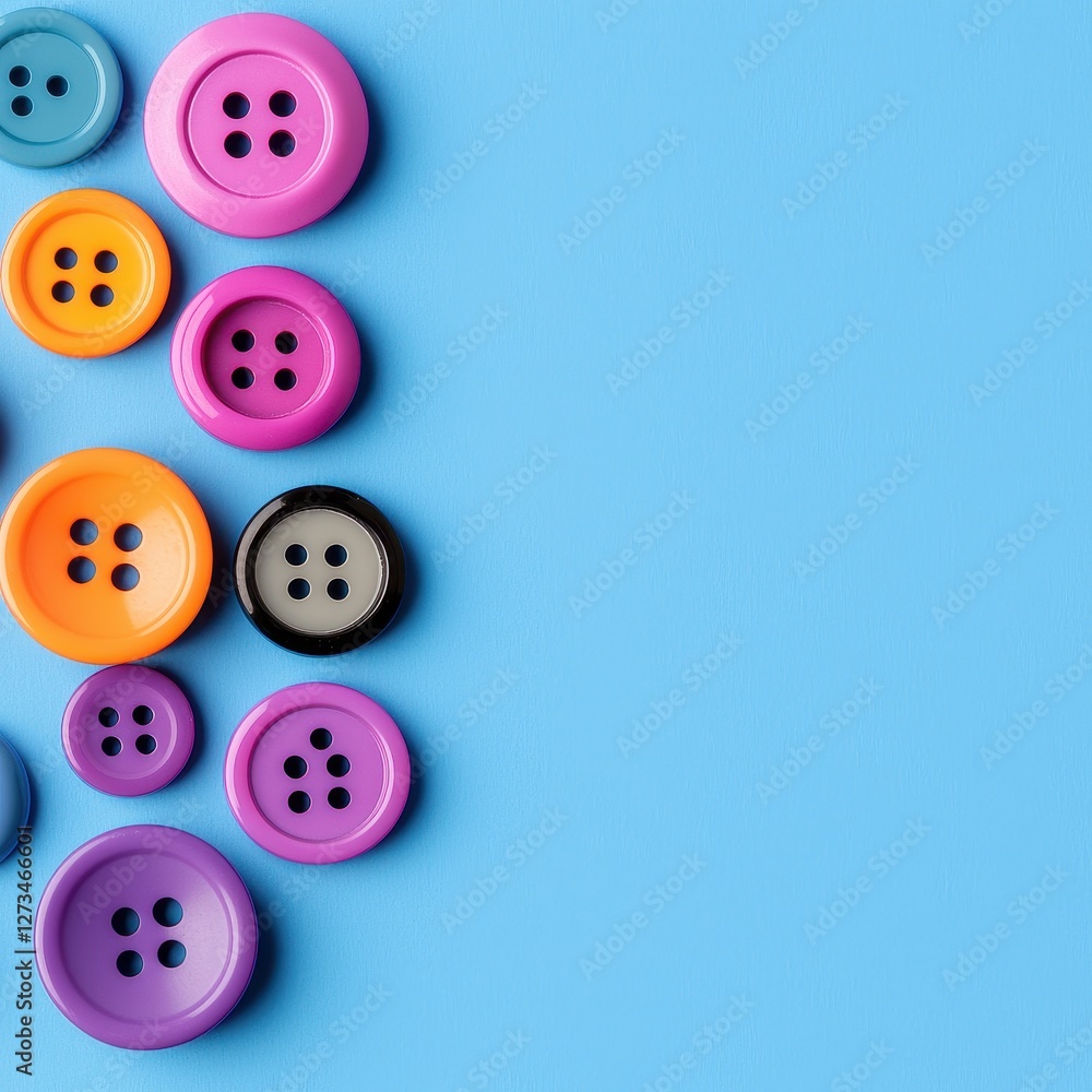 A vibrant collection of colorful buttons arranged on a blue background, perfect for sewing or crafting projects. A vibrant collection of colorful buttons arranged on a blue background, perfect for sewing or crafting projects.